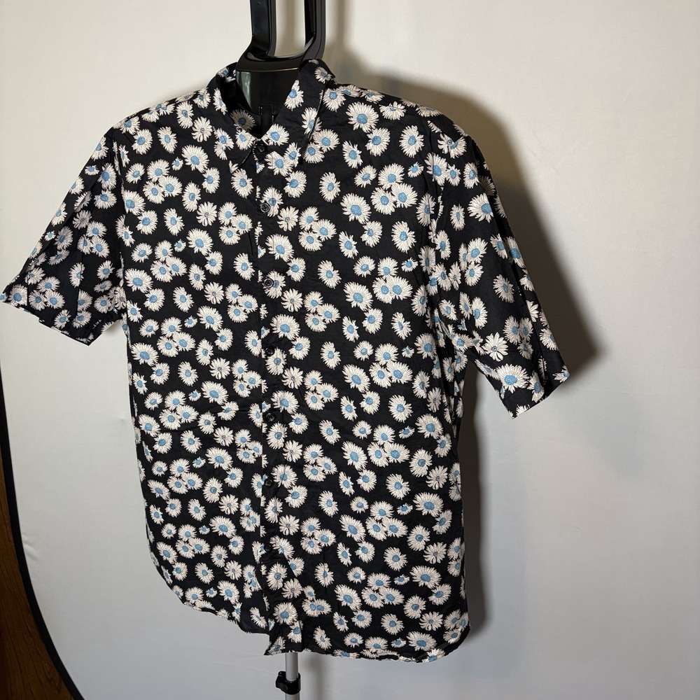 Jogal Mens XL Black Floral Button Up Shirt Preppy Cotton Summer Artsy Resortwear - Picture 4 of 12